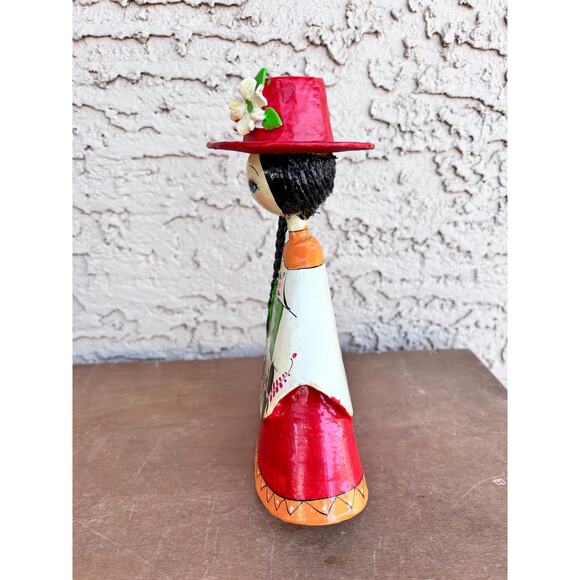 VTG Mexican Folk Art Doll-Big Eyes Papier Mâché Figurine-Hand Painted 60s–70s - Picture 5 of 8